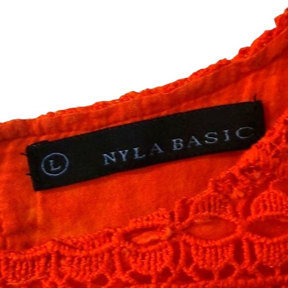 NYLA Lace Embellished Neckline Sleeveless Blouse - Size Large, Red - Picture 3 of 8